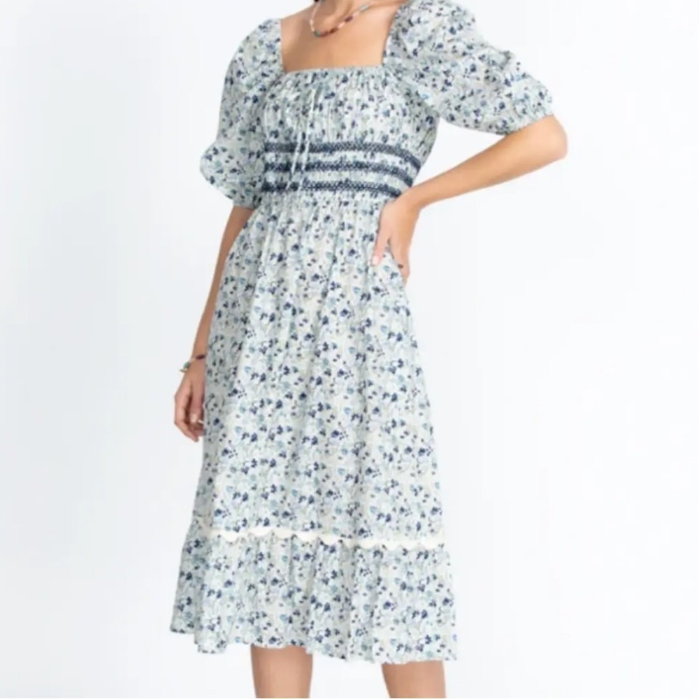 Johnny Was Women's Camille Midi Dress Blue Floral Print Nwt